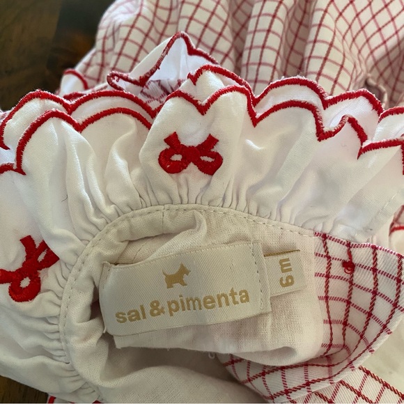 Sal & Pimenta  Bubble Red Squares with Embroidered Bows - Picture 8 of 13